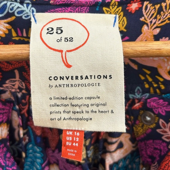 Anthropologie 25 Of 52 Conversations Forest Friends Blouse, size 12 - Picture 10 of 11